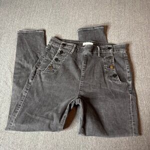 LOFT The‎ Skinny Jeans Women Buttons High Rise Size 31 12 Washed Out Black